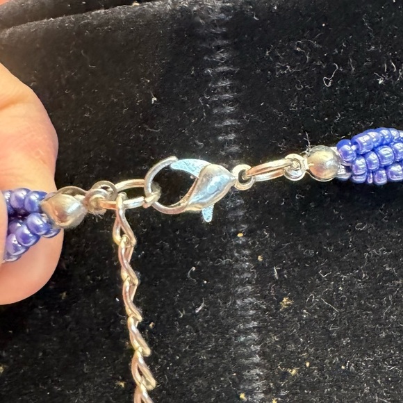 Art Glass Blue Hand Blown Glass Pendant With Seed Bead Multi-Strand Necklace - Picture 12 of 16